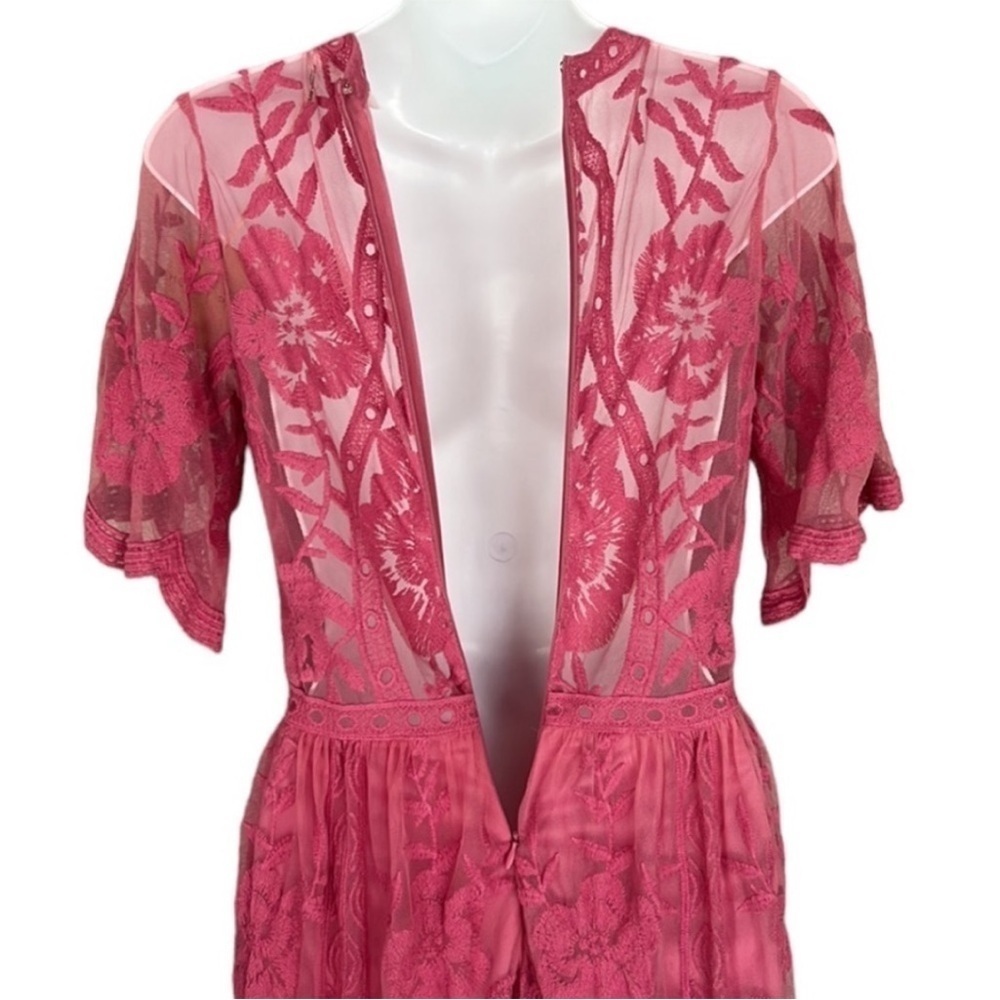 Honey Punch Pink Lace Maxi Romper Dress Sheer Floral Overlay S NWT - Picture 6 of 12